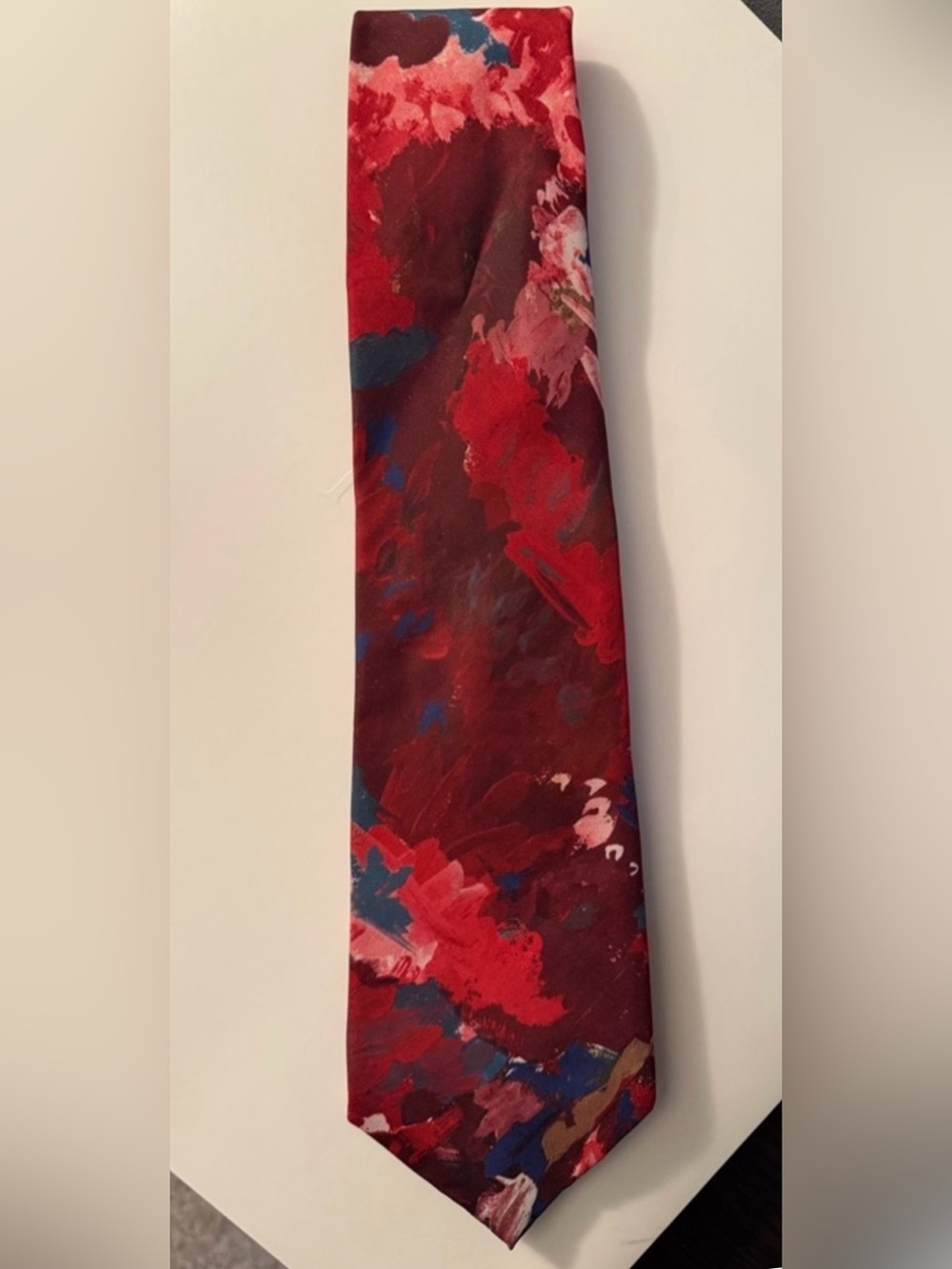 All Silk Milano Men’s Red Blue Green Abstract Print Necktie Tie